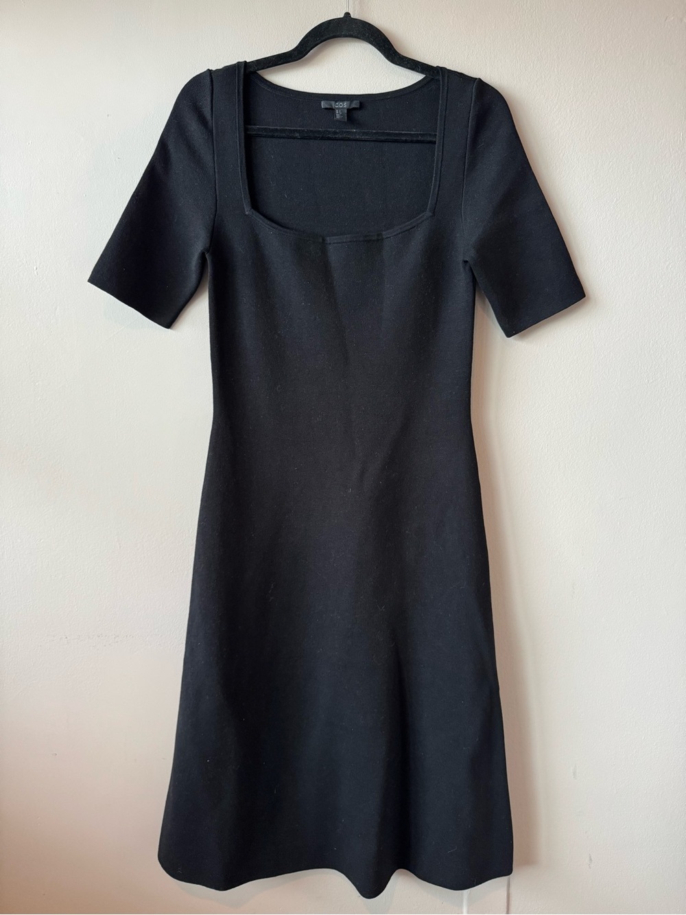 COS Women’s Black Square Neck A-Line Cotton Silk Blend Midi Dress Size‎ Small